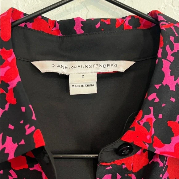 Diane Von Furstenberg Button Front Red Pink Black Shirt Dress - Picture 4 of 7